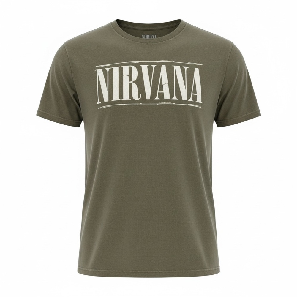 Nirvana Moss Green Graphic T Shirt 100% Cotton Unisex Short Sleeves Size Medium